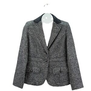 CAbi 629 Women's Size 4 Coat Wool Tweed Gray Blazer Equestrian Fox Hunt Horse